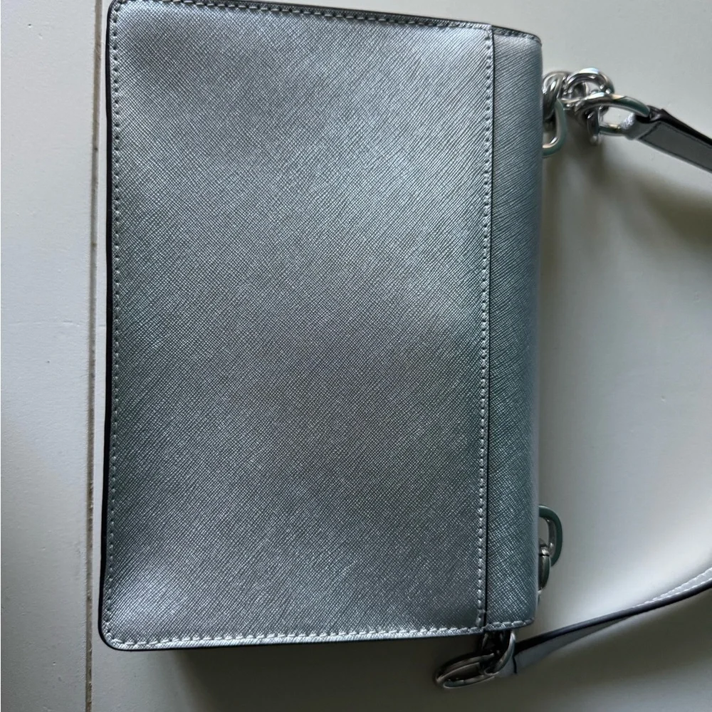 Michael Kors Silver Cynthia small shoulder flap bag